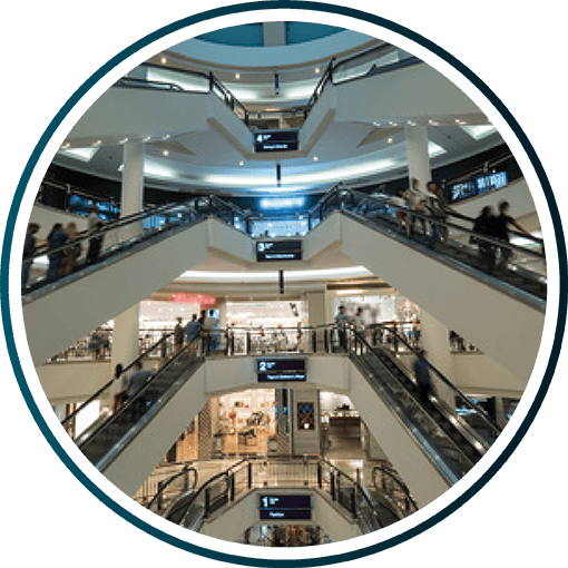 A panoramic view of a shopping mall